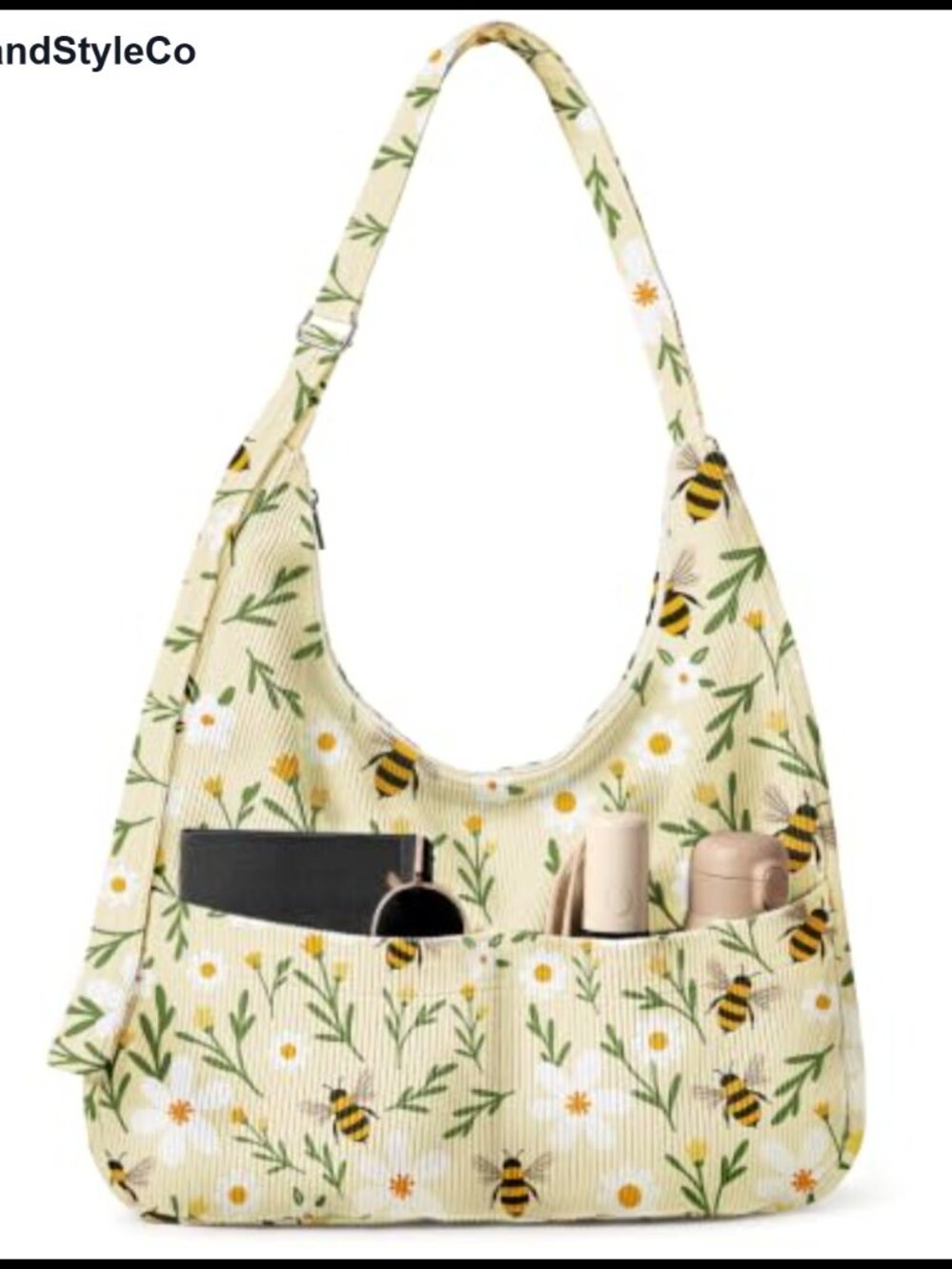 Large Corduroy Hobo Bag Women Slouchy Shoulder Crossbody Tote Zipper Pockets